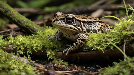 Obraz premium Gopher Frog Seeking Shelter Under a Fallen Log