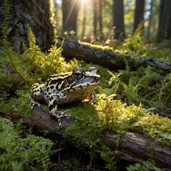 Obraz premium Camouflaged Gopher Frog Resting Under a Log