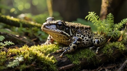 Obraz premium Gopher Frog Taking Cover Beneath a Log in the Forest