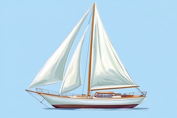 Fototapeta premium Classic Sailboat Illustration: Soft Hues, Calm Waters