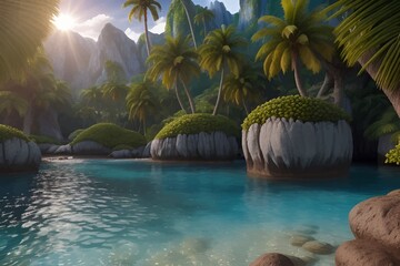 Beautiful and Peaceful Nature Scenery Illustration Landscape Countryside Tranquil Vibrant and Colorful