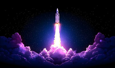 Futuristic Rocket Launch, a vibrant digital artwork capturing the intensity of a rocket's ascent against a dynamic cosmic backdrop