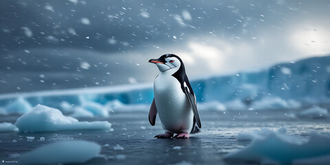 Obraz premium cute penguin in Antarctica, created by generative ai