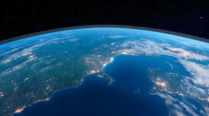 Fototapeta premium Earth from space, vibrant blue oceans, lush green continents, a breathtaking view of our planet's beauty and diversity
