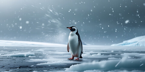 Fototapeta premium cute penguin in Antarctica, created by generative ai