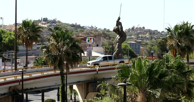 Afternoon sun shines on a bridge connecting the city center with a neighborhood in downtown Nogales, Sonora, Mexico.