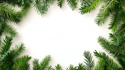 Evergreen Branches Embracing Spring, Lush greenery adorned with delicate blossoms, symbolizing renewal and the joy of the season.