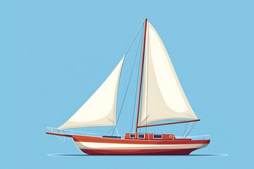 Fototapeta premium Classic Red Sailboat on Calm Blue Waters, Vector Illustration