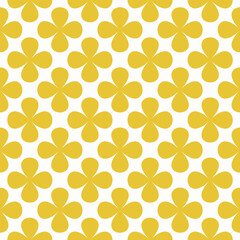 Seamless floral pattern featuring bold yellow clover shapes with rounded petals on a dark background. High quality geometric vector design in retro style, ideal for decor, wallpaper, and print.