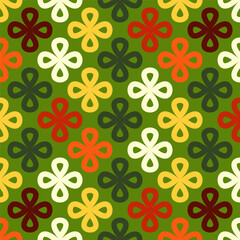 Set of seamless linear patterns featuring colorful clover shapes on a Christmas background. Merry Christmas inspired designs for holiday fashion, textiles, home decor, and print