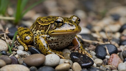 Obraz premium Hidden in Plain Sight: Foothill Yellow-Legged Frog Camouflaged