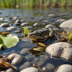 Foothill Yellow-Legged Frog Life Stage: Tadpoles in a Serene Pond