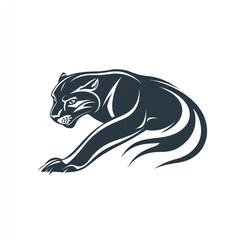 Black panther creeping, isolated, centered on white, can be used as icon or branding