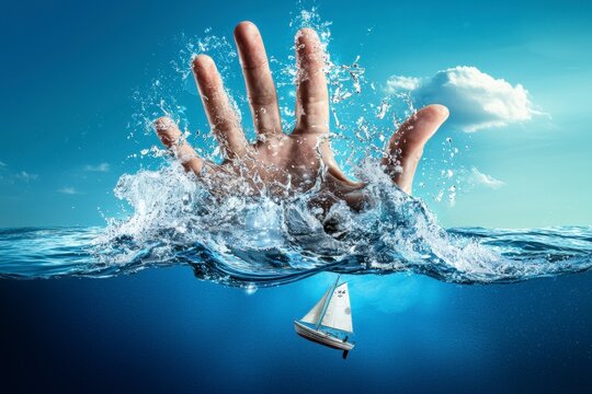 Drowning Hand Reaching for Sailboat.