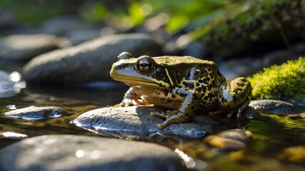 Obraz premium Foothill Yellow-Legged Frog in a Mountain Stream Habitat