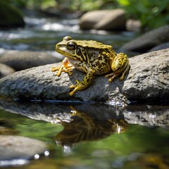 Obraz premium Mountain Stream Scene with a Foothill Yellow-Legged Frog