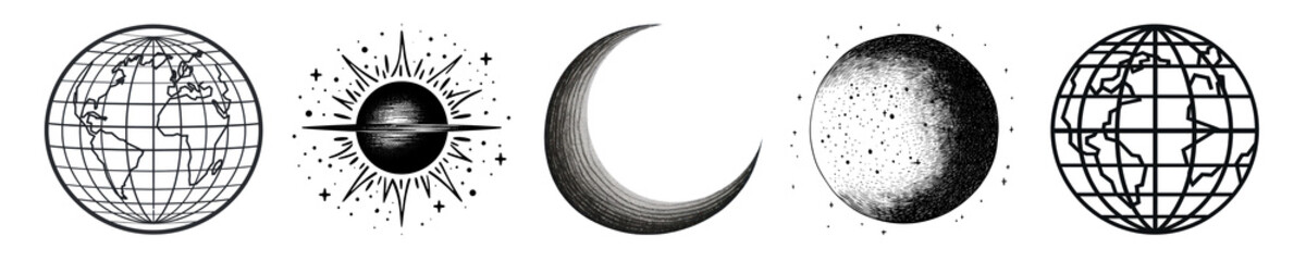 PNG Abstract celestial geometric designs set, isolated on transparent background