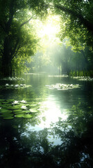 Obraz premium serene swamp with water lilies and cypress trees