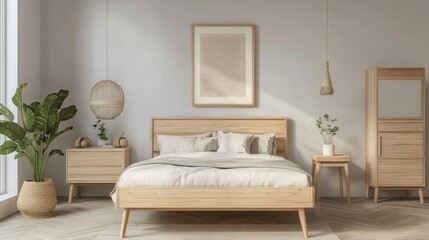 Fototapeta premium Serene Minimalist Bedroom Interior Design
