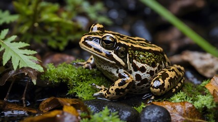 Obraz premium Oregon Spotted Frog Camouflage in Natural Habitat