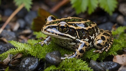 Obraz premium Oregon Spotted Frog Blending into Its Natural Habitat