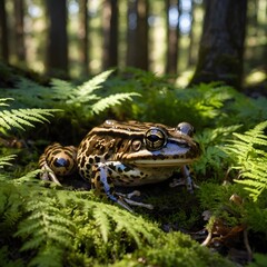 Obraz premium Oregon Spotted Frog in a Tranquil Forest Setting
