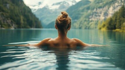 Fototapeta premium Relaxation in an Infinity Pool with Mountain Views 