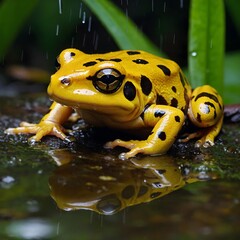 Raindrops and Gold: Panamanian Golden Frog in the Rain