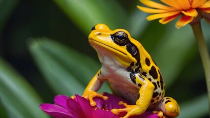 Nature’s Beauty: Panamanian Golden Frog Perched on a Tropical Flower