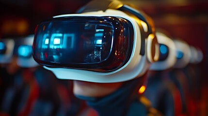 Close-up of person wearing VR headset.