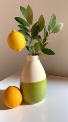 Earthy Ceramic Vase on Lime Gradient