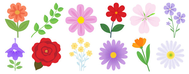 PNG Colorful floral vector illustrations set, isolated on transparent background