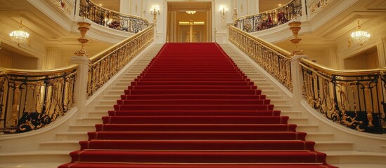 Obraz premium Grand Staircase with Red Carpet: Opulence and Elegance in Architecture