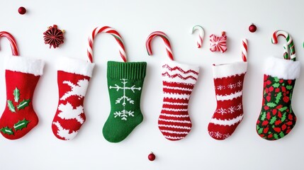 Christmas Stockings with Candy Canes and Decorations
