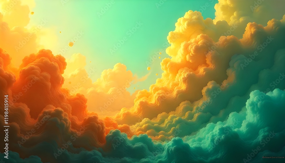 Aufkleber abstract swirling clouds in dynamic orange and green hues, creating a vibrant and fluid scene full o