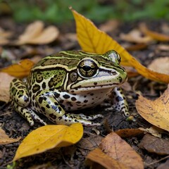 Obraz premium Autumn’s Arrival: Relict Leopard Frog in a Transitioning Habitat