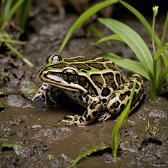 Obraz premium Hidden in the Mud: Relict Leopard Frog Mastering Camouflage