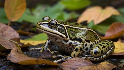 Fototapeta premium Frog in the Fall: Relict Leopard Frog Amidst the Changing Seasons