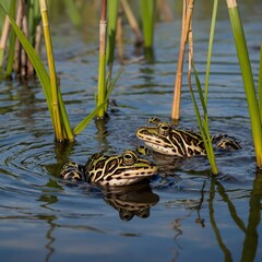 Frog Love: Relict Leopard Frogs Engaged in Mating Rituals Among Cattails