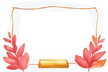 A decorative frame featuring vibrant red leaves and a golden accent, perfect for showcasing artwork or messages.