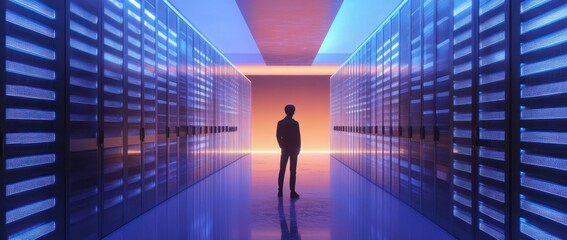 A Silhouette in the Digital Realm: Exploring the Vastness of a Modern Data Center