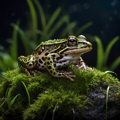 Obraz premium Nocturnal Charm: Relict Leopard Frog Bathed in Soft Moonlight
