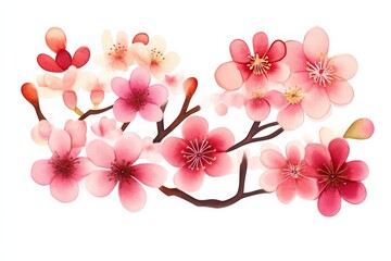 A vibrant illustration of pink cherry blossoms on a branch, showcasing delicate petals and a beautiful blend of colors.