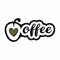 Sticker design of Combine the word coffee in script font with a heartbeat line running through the middle, ending in a small heart