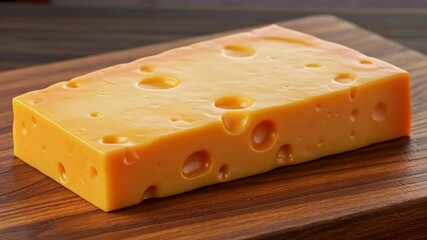 A slice of cheese lies on a cutting board, ready to be used as an ingredient to make a delicious dish
