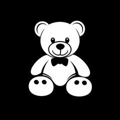 Obraz premium White teddy bear toy centered on a black background, suitable for children's products