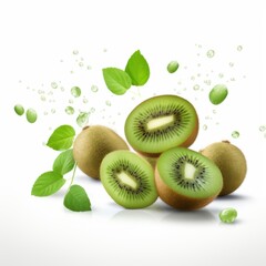 Fototapeta premium Kiwi slices on white background, fresh and healthy green fruit slices isolated for a clean look