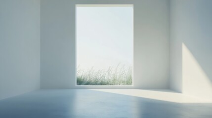 Fototapeta premium Minimalist Room with a View: Sunlight Illuminates Serene Space