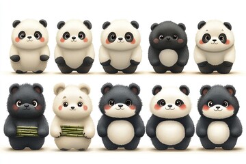 Obraz premium Cute cartoon pandas in various poses and expressions.
