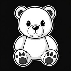Obraz premium White bear illustration sitting centered on a black background, suitable for children's designs